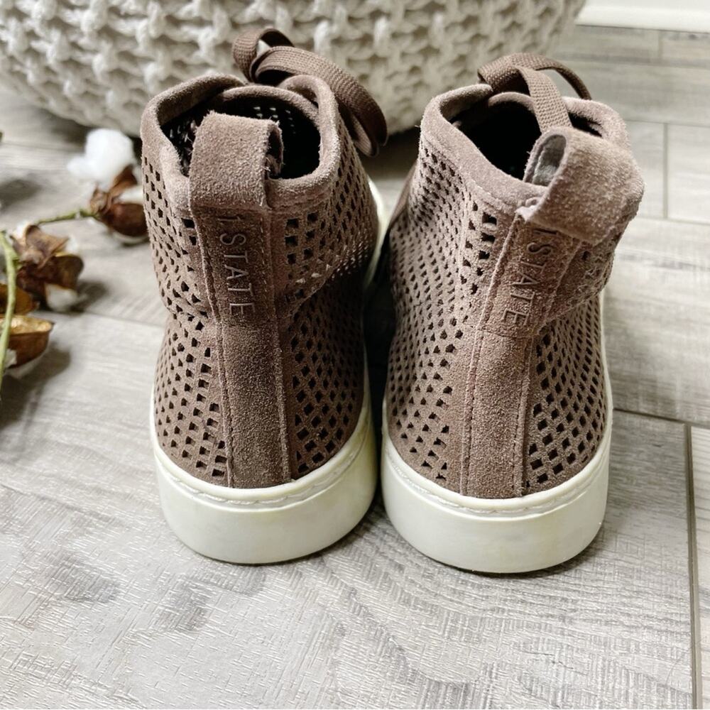 1. State Dulcia Perforated Leather Lace Up High Top Sneakers Brown Taupe Size 8M - Picture 6 of 8